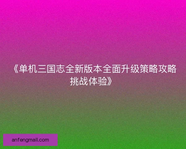 《单机三国志全新版本全面升级策略攻略挑战体验》