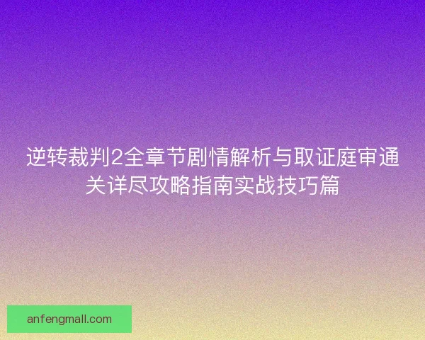 逆转裁判2全章节剧情解析与取证庭审通关详尽攻略指南实战技巧篇